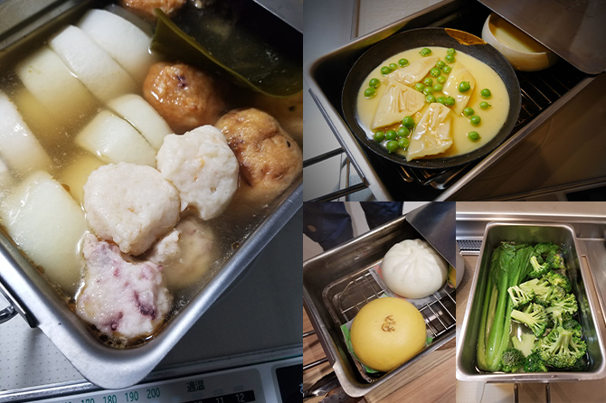 網を外せば鍋やフライパンとして使える。鍋料理はもちろん湯煎に使ったり食材を炒めることもできます。アイディア次第でスモーカー以外の使い方も。